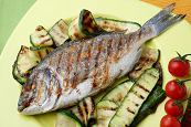 Okinawa diet emphizes fish, vegetables, fruits, grains, low fat, small portions